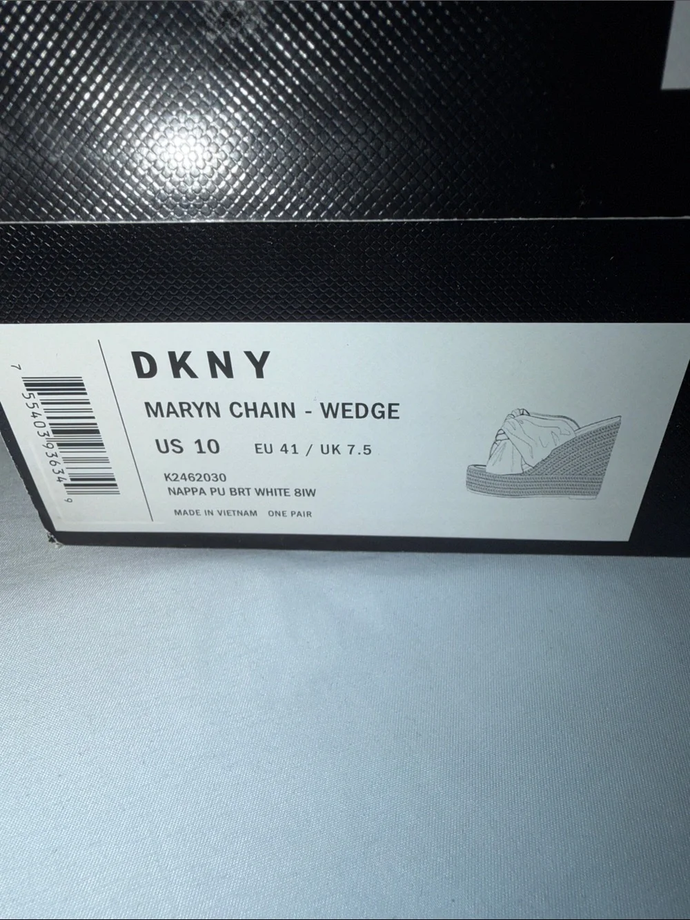 DKNY White Knotted Platform Wedge Sandal with Silver Accent